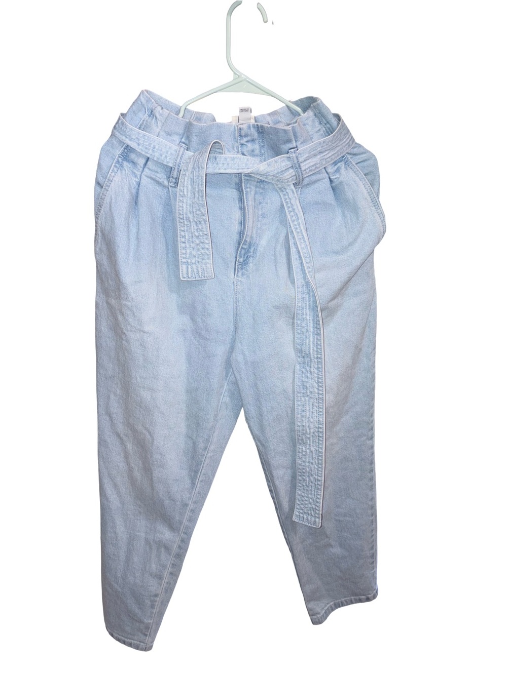 a new day Light Blue Paperbag Waist Belted High-Rise Jeans - Women